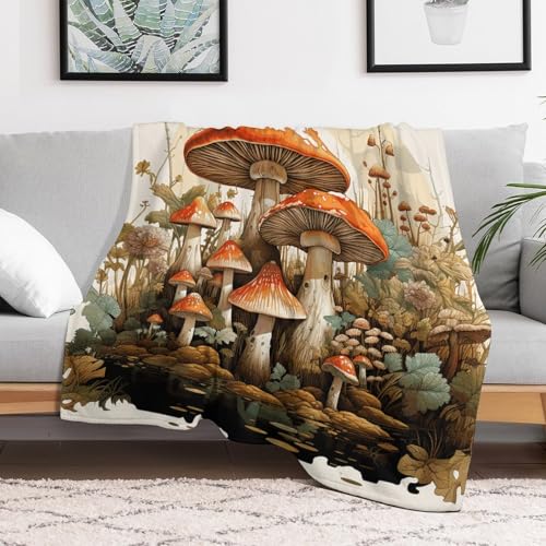 Couverture flanelle douce extra large avec imprimé champignon géant