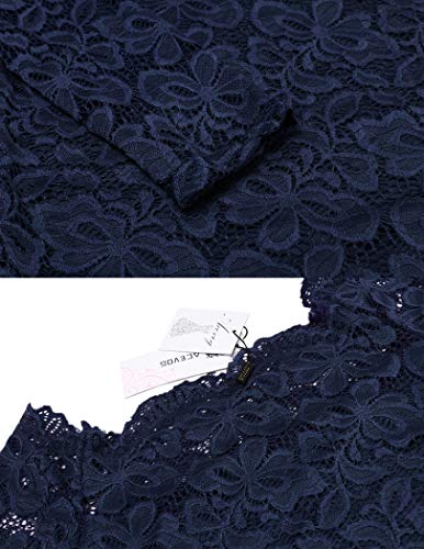 ACEVOG Women's Retro Floral Lace Slim Evening Cocktail Mini Dress (Small, Navy Blue)