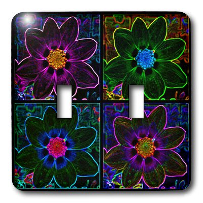 Plaque pour double interrupteur à bascule imprimé floral multicolore - 3