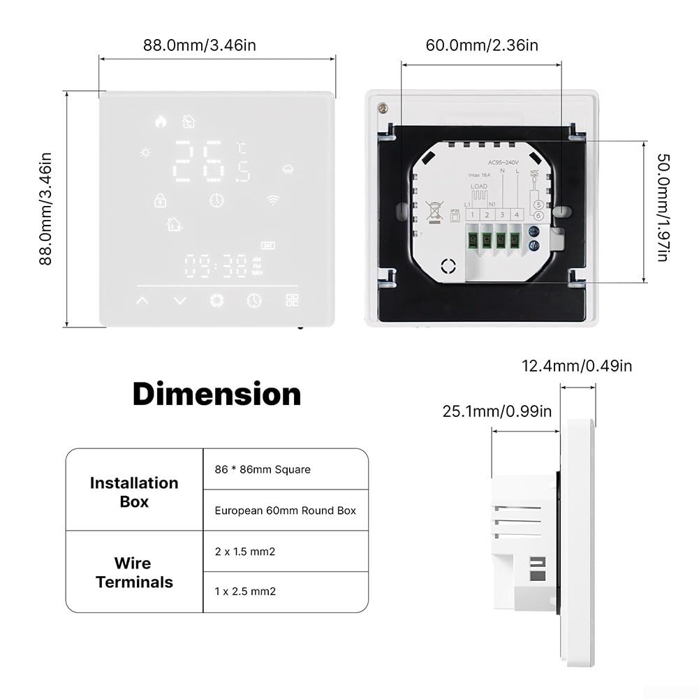 WLAN Raumthermostat Glas Metall Unterputz für weiß WLAN Raumthermostat(electric heating)