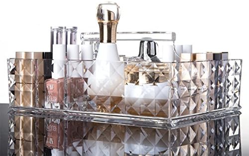 iPEGTOP Acrylic Makeup Organizer Tray, Crystal Clear Cosmetic Lipsticks Holder Display with Handle Make Up Storage Boxes with 8 Compartments for Bathroom Drawers, Vanities, Countertops, Dressing Table
