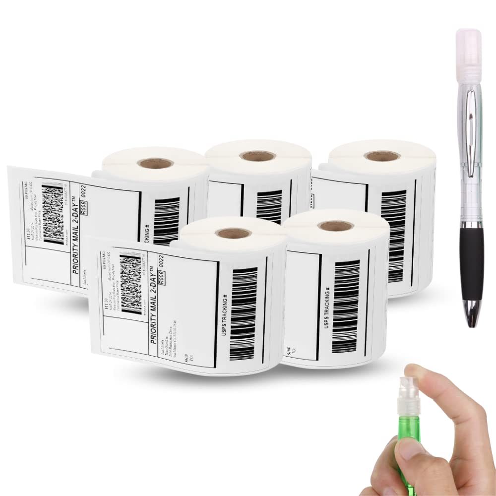 1750 Etiquetas Térmicas de Envío Directo 4x6" (101,6x152,4mm). 5 Rollos de 350 Etiquetas Adhesivas para Impresoras Térmicas. Etiquetas Adhesivas para Envíos de Paquetería. (Bolígrafo de Regalo)