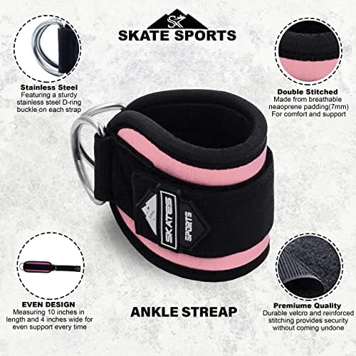 Skates sports Ankle Straps for Cable Machines Attachment 1 Piece Neoprene Padded Double D-Ring Ankle Gym Cuff for Kickback Legs, Abs and Glute Exercise Men women Fitness Workout
