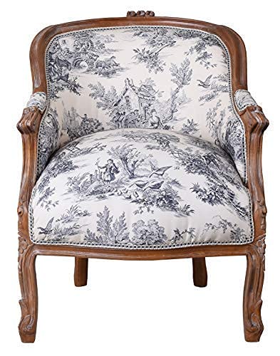 Französischer Sessel Antik Barockstuhl Toile de jouy Ohrensessel Polstersessel cat660g33 Palazzo Exklusiv