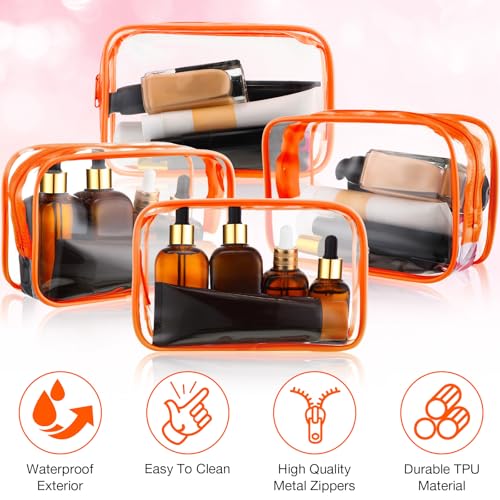 Weewooday 12 Pieces Clear Makeup Bags Cosmetic Storage Bags PVC Zipper Pouches Travel Waterproof Makeup Plastic Case for Women Organizing Toiletries Traveling Bathroom(Medium,Orange)4