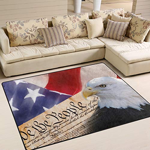 AGONA USA American Flag Patriotic Bald Eagle Area Rug 5x7 Soft Large Area Rugs Indoor Modern Floor Carpet No-Shedding Non-Slip Rectangle Mat for Living Room Entryway Bedroom Kids Room