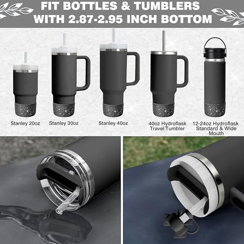 Hpebl 9PCS Black for Stanley Cup Accessories Set Bling Initials Bow Charms for Stanley Decorations 30/40 Oz Tumbler Accessories Including Bow Straw Topper, Handle Strap, Spill Stopper（Letter E） - image 4