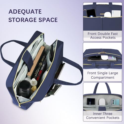 Ferkurn Laptop Bag Case Women Men Computer Bag for MacBook/HP/LG/Dell/ASUS, Shoulder Strap Carrying Briefcase Messenger Bag, Blue, 17-17.3 Inch - Image 3