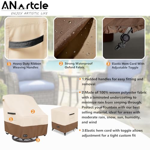 Image of ANartcle 3 Pieces Patio Bistro Sets Cover,600D Waterproof Heavy Duty Patio Furniture Covers,Includes 2 Outdoor Swivel Chair Covers and 1 Patio Wicker Side Table Cover(Beige&brown)