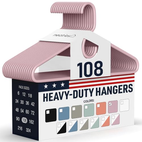 Neaties Heavy Duty Clothes Hangers 100 Pack (108 Count) – Made in the USA – 8lb Capacity Plastic Hangers for Adult Clothing – Durable for Pants, Coats, Jackets, or Jeans – Pink