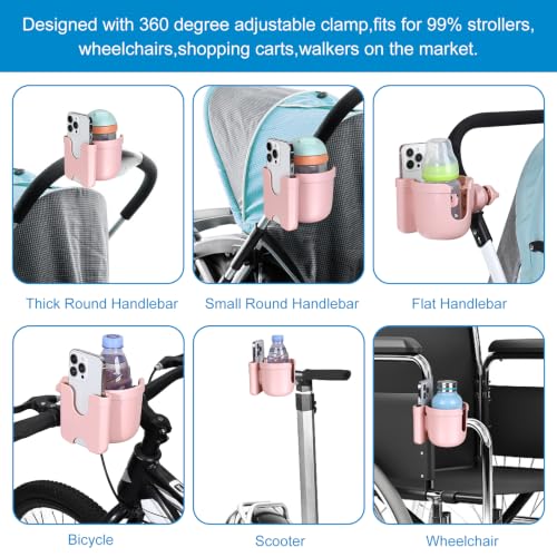 Image of Accmor Stroller Cup Holder with Phone Holder, Bike Cup Holder, Universal Cup Holder for Uppababy Nuna Strollers, 2-in-1 Drinks Holder for Walker, Wheelchair, Scooter