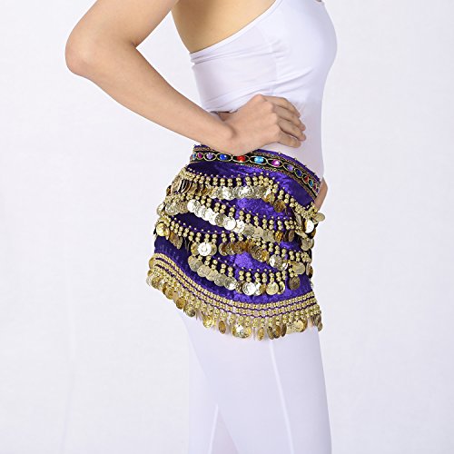 Whitewed Beaded Velvet Belly Dance Performance Coin Hip Scarf Scarves Wrap4