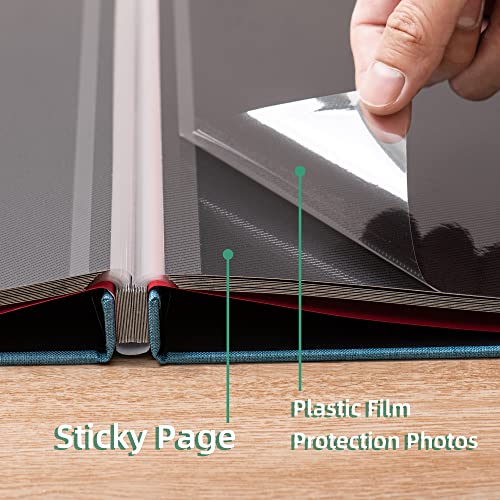HoneyTolly Large Photo Album Self Adhesive for 4x6 8x10 Magnetic Scrapbook Album DIY 60 Black Sticky Pages Linen Cover Photo Album(Sky Blue)