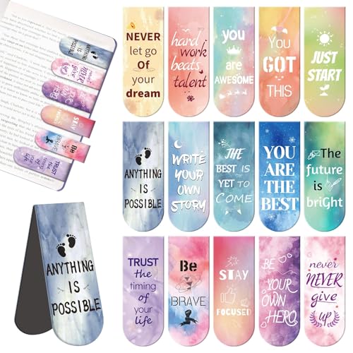 Kaluofan 15PCS Magnetic Bookmarks Multicoloured Inspirational Bookmarks