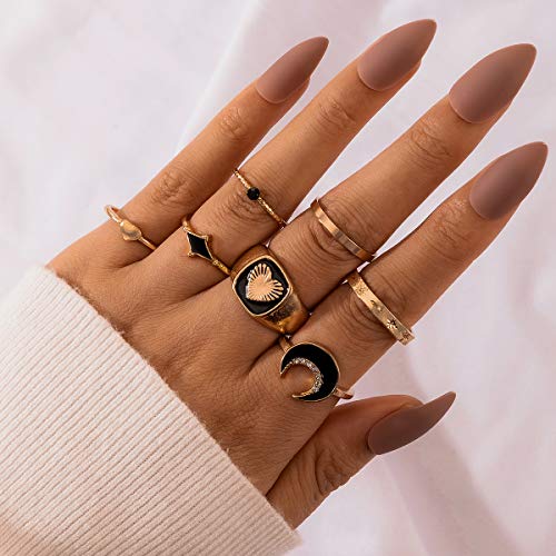 POYDORA Vintage Gold Knuckle Ring Set Bohemian Retro Knuckle Nail Midi Ring Finger Rings Set for Women (7 PCS)