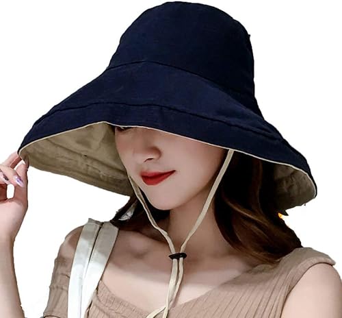 Miniatura 2 de YEKEYI Sombreros reversibles de ala ancha para mujer, sombrero de viaje, protección solar UV, sombrero plegable con cuerda de viento