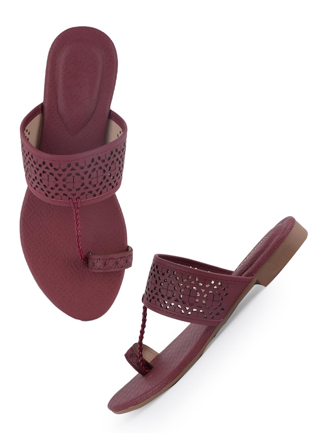 Maroon Delicate Laser-Cut Formal Flats - Intricate Design Loafer-image-9