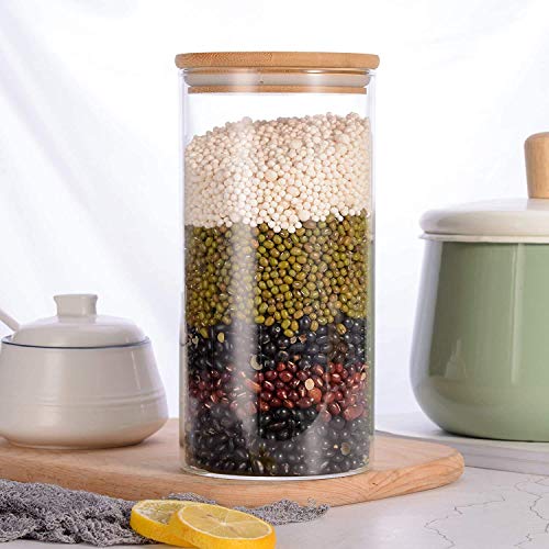 Image of 1400 ML Round Airtight Glass Jar for Food Storage Set,Airtight Food Jars with Bamboo Lids Glass Kitchen Glass multipurpose use set of 6 (6, Round BAMBOO LID GLASS JAR 1400ml -)
