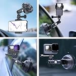 TELESIN Suction Cup Car Mount with Phone Holder, Windshield Window Dashboard Boats Vehicle Attach for Go Pro Max Hero 13 12 11 10 9 8 7 Insta 360 X5 X4 X3 DJI Osmo 360 Action 6 5 Pro AKASO Accessory