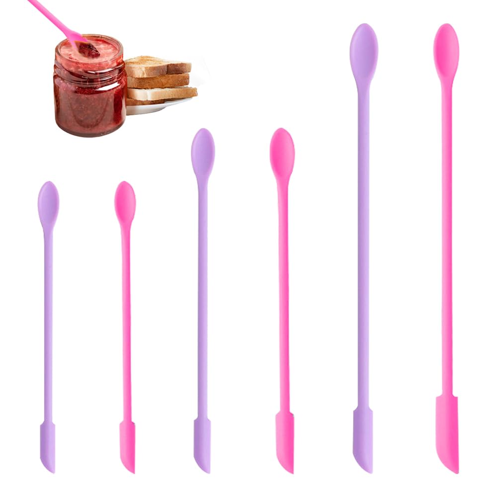 TRKETK 6 Pcs Mini Silicone Spatula Set including Facial Cream Spoons, Jar Scraper