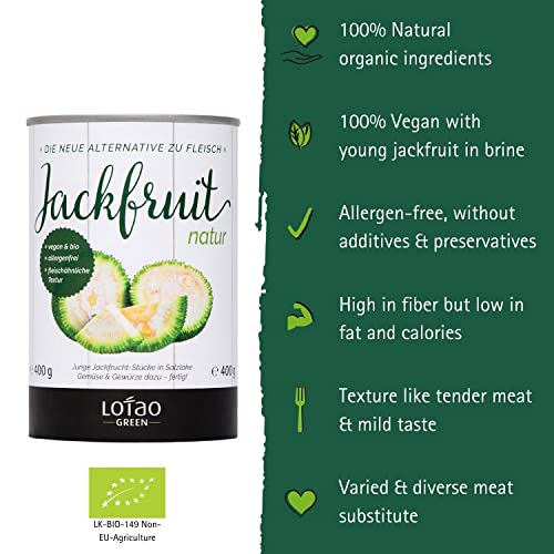 Lotao Organic Jackfruit Canned In Water (6X 14 Oz), No-Meat Vegan Chicken | Fresh Young Jack Fruits Canned - Natural Plant-Based Vegan Meat | Vegetarian Vegan Food Like Meat Substitute For Tofu Tempeh #TOP1
