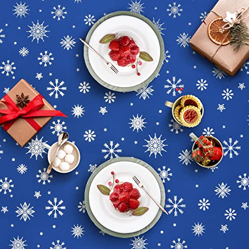 Fascidorm Christmas Tablecloth, Rectangle Christmas Snowflake Tablecloth, Bronzing Waterproof Washable Polyester Table Cover For Christmas Decorative, Winter, And Holiday, 55 X 55 Inch, Blue #TOP4