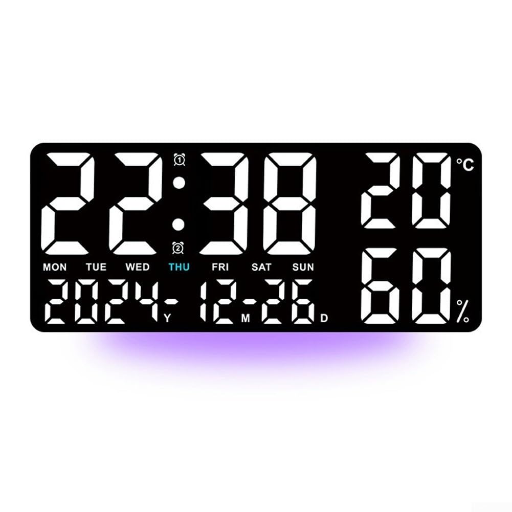 Reloj de pared digital LED con pantalla grande, monitor de temperatura y humedad, alarmas duales, calendario, cronómetro, temporizador de cuenta regresiva para sala de estar y oficina, 35 x 15 cm (A)