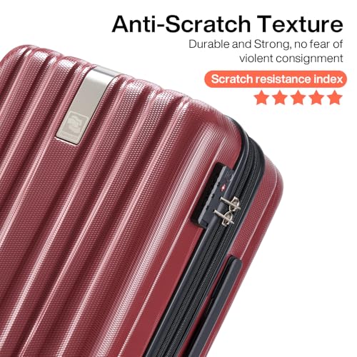 Image of Hanke 24 Inch Luggage Suitcases With Spinner Wheels Lightweight PC Hard Shell Rolling Suitcase With Travel Lock,Checked-Medium 24-Inch （Burgundy）
