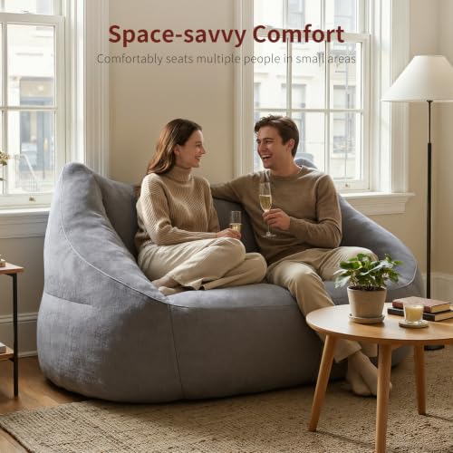 Image of Relefree Oversized Bean Bag Chairs for Adults,Bean Bag Loveseat Sofa,Boneless loveseat for Reading,2 Seater Lazy Sofa for Small Spaces,Mini Small Couches for Living Room,Bedroom,Apartment,Lava Gray