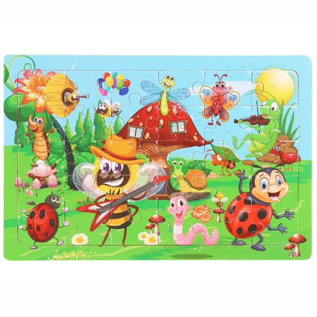 AEPRO - New 30 Pieces Wooden Тоу Jigsaws Puzzle Wood Cartoon Animal Vehicle Kid Early Learning Baby Educational%Тоуss for Children Puzzles (3012-kun chong)