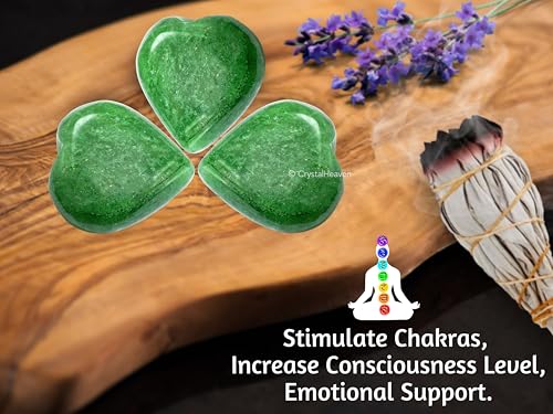 Image of Crystal Heaven Certified Green Strawberry Quartz Heart Palm Pebbles Stones For Anxiety Stress Relief Massage - Aaa Grade Original Healing Gemstone Agate Heart Palm Stone For Yoga Meditation Spiritual