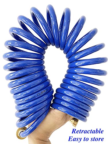 Sanfu Pu Recoil Garden Water Hose 3/8"Id(9.5 X 12.7Mm) X 25Ft Premium With 3/4"Inch Brass Fittings Retractable, Outdoor Patio Hose Marine&Boat, Blue(25') #TOP2