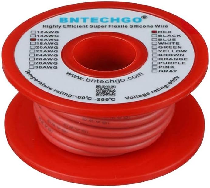 BNTECHGO 16 Gauge Silicone Wire Spool 25 ft Red Flexible 16 AWG Stranded Tinned Copper Wire - Image 2