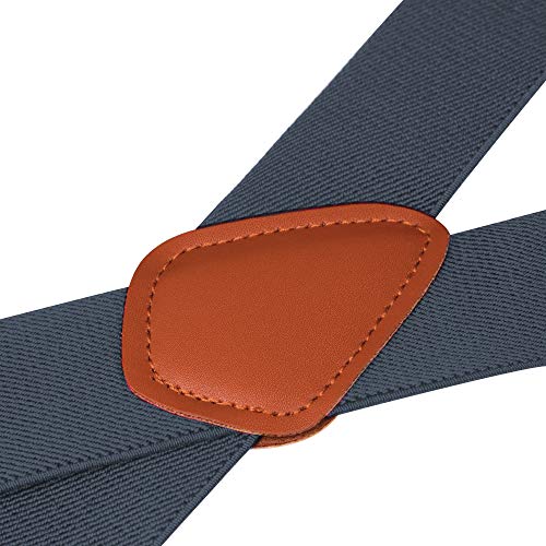 Buyless Fashion Suspenders For Men - 48" Elastic Adjustable Straps 1 1/4" - X Back - 5114-Denim-Blue #TOP2