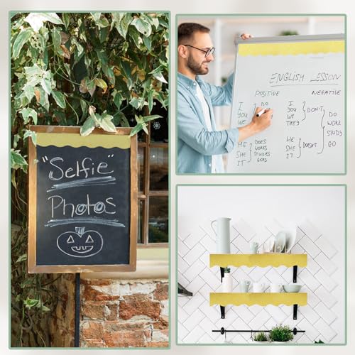 65Feet Bulletin Board Borders, Shine Scalloped Borders Bulletin Board Border Decorative,Trim Poster Borders Classroom Decoration for School, Classroom Decoration Strips (Gold)