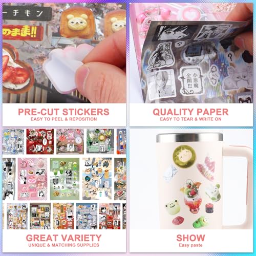 Image of 800Pcs Cute Scrapbook Stickers Travel Japanese Sticker Book for Adult Kawaii Korean Stickers for Journaling Heisei Retro Aesthetic Sticker Manga Style Decor for DIY Crafts Junk Journal Gifts Subway