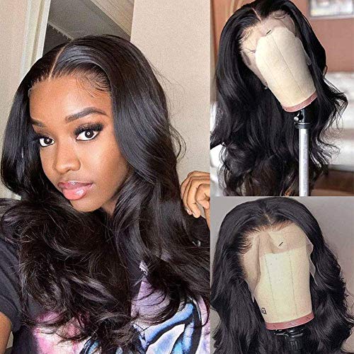 T Part Lace Wigs Human Hair Brazilian Body Wave Lace Front Wigs for Black Women 14 Inch 150% Density Middle Part Lace Front Wigs Human Hair Pre Plucked with Baby Hair Body Wave Wigs Black Color