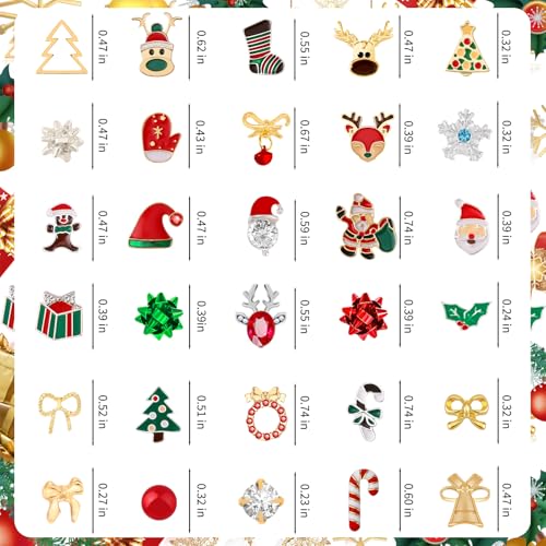 30 Pairs Christmas Earrings for Women, Xmas Gifts Holiday Cute Stud Earrings Hypoallergenic Christmas Tree Snowflake Bow Snowman Stocking Santa Claus Elk Stud Festive Party Jewelry Gifts2