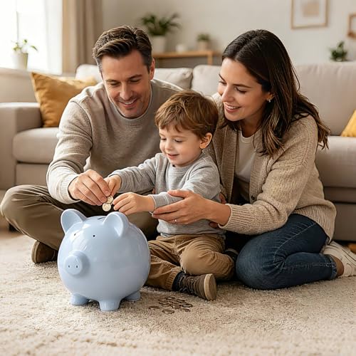SOBEIT 11inch Piggy Bank for Adult, Large Ceramic Piggy Bank, Cute Money Bank Coin Bank for Adult, Girls, Boys, Kids (Blue/11.02”L x 7.48”W x 8.66” H) by SOBEIT - Image 2
