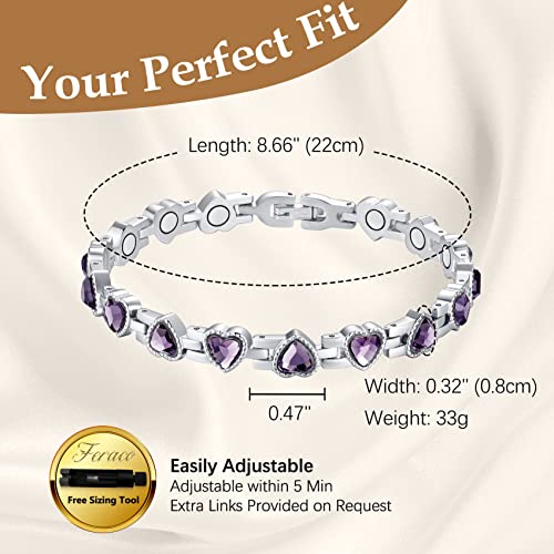 Feraco Magnetic Bracelet For Women Titanium Steel Magnetic Bracelet With Neodymium Magnets & Sparkling Crystals, Christmas Jewelry Gifts (Purple) #TOP2