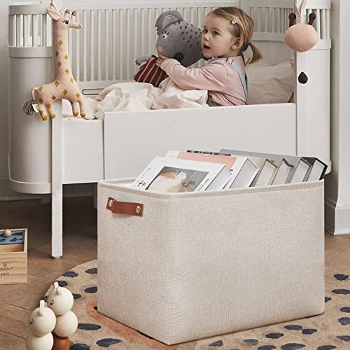 Image of DULLEMELO Storage Baskets Large 16 inchx12 inchx12 inch Tall Rectangular Baskets Fabric Storage Bins for Organizing [1 Pack] Collapsible Linen Shelf Baskets for Clothes, Toys, Closet, Laundry (Beige)