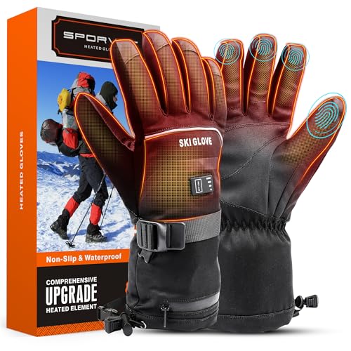 Heated Gloves for Men Women, Rechargeable 7.4V 5000mAh Hand Warmer Battery Electric Heating Ski Gloves for Skiing Hiking Motorcycling (XXL) Black