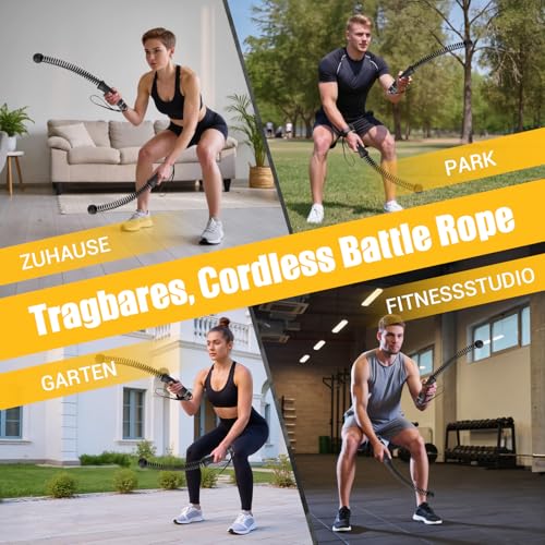 Ropeless Battle Ropes, Battle Rope Ohne Seil mit Tragetasche & Übungsanleitung, Gewichtete Trainingsseile für HIIT, Ganzkörpertraining, Kraft, Ausdauer, Fettverbrennung, Home Gym Schwarz