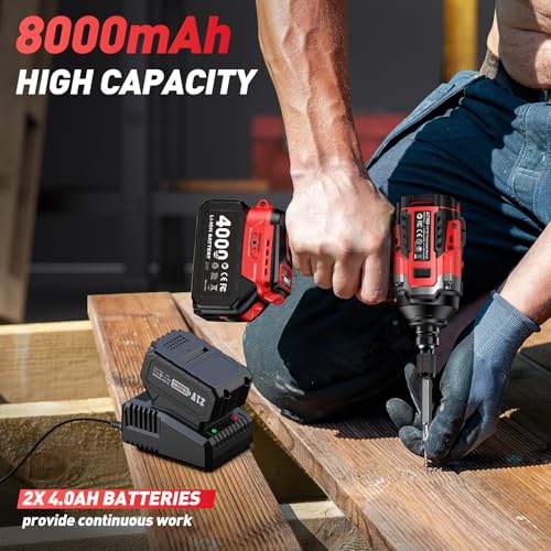 Avhrit Akku Schlagschrauber mit 2x 4.0Ah Lithium Batterie, 700N.m 1/2 Zoll Bürstenloser Elektro Schlagschrauber für Haus und Auto, 5 Stecknüsse, 4 Schrauben, 4 Bohrern