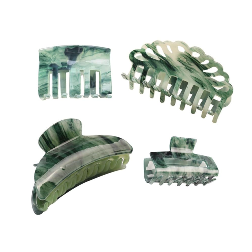 YOEMAYUNER Large Vintage Green Rectangle Jaw Clips - Strong Hold Hair Accessories for Women with Thick Hair (4PCs)