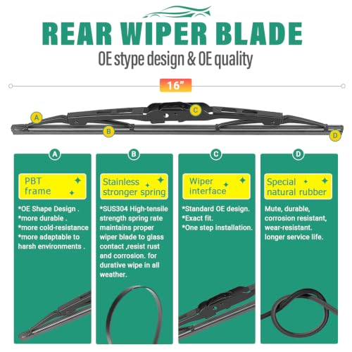 Image of Windshield Wiper Blades Replacement for Lexus RX300 Honda Odyssey 1999-2004 | Fits Lexus RX 300 1999-2003 & Honda Odyssey 1999-2004, 24 inch+21 inch Front & 16 inch Rear 3-Piece Set, Streak-Free, OEM Quality