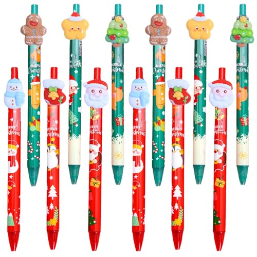 Bolígrafo de Navidad, 12 piezas de tinta de gel negra de Navidad, regalos de Navidad, juegos de papelería de Navidad, bolígrafos novedosos, bolsa de regalo, relleno de calcetines
