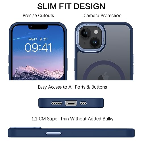 Image of BENTOBEN Magnetic for iPhone 13 Case & iPhone 14 Case [Compatible with Magsafe] Translucent Matte Phone Case iPhone 13 /14 Slim Thin Shockproof Women Men Protective Cover for iPhone 13 /14, Navy Blue