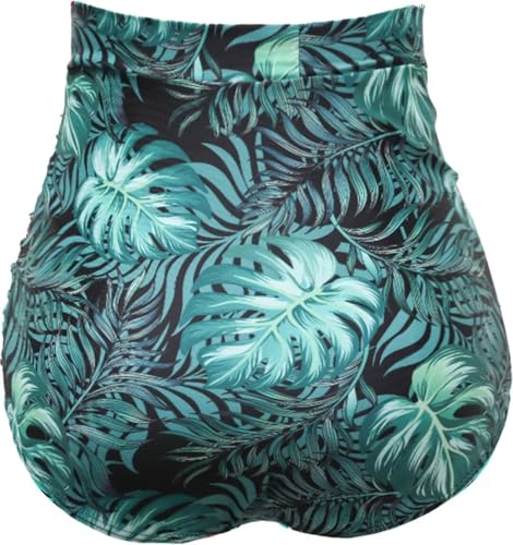 COCOPEAR Women's Ruched High Waisted Bikini Bottom Retro Vintage Swim Short Tankinis Floral 96 S — view 3