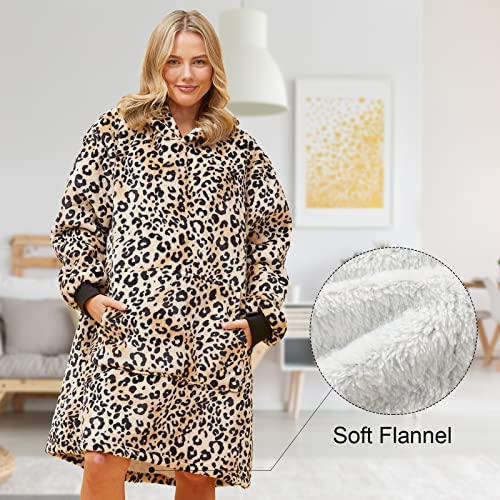 Andstar Wearable Blanket Hoodie, Oversized Hooded For Women And Men, Comfy Sweatshirt With Giant Pocket （Leopard Print） #TOP2